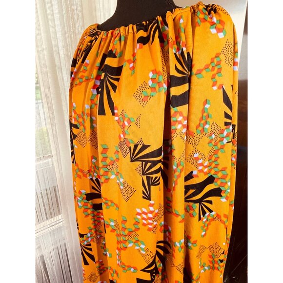 Vintage 70s oversized blouse, puffy sleeves top, yellow black green orange - Picture 4 of 9